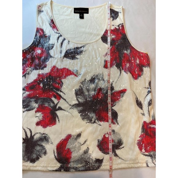 Dana Buchman Women Floral Sleeveless Tank Top Sequin Cream Red Size Large - Picture 3 of 7